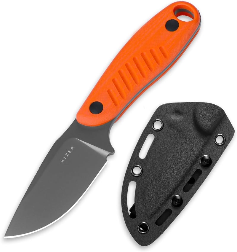 KIZER Hare Fixed Blade Knife with Sheath, 3.14" D2 Steel Blade EDC Hunting Knife with Orange G10 Handle, Small Bushcraft Survival Knives, Outdoor Camping Knives for Men Women, 1077A1 - Image 1